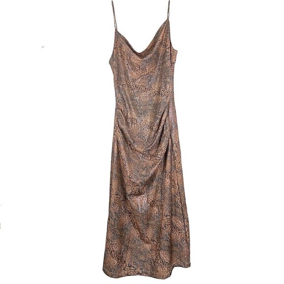 Mango Snakeskin Degaje Cowl Slip Dress Brown XS MINT - Picture 2 of 11